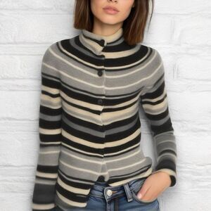 The Wrights Womens Medium Striped Button Up Sweater Cardigan • Pockets Knit